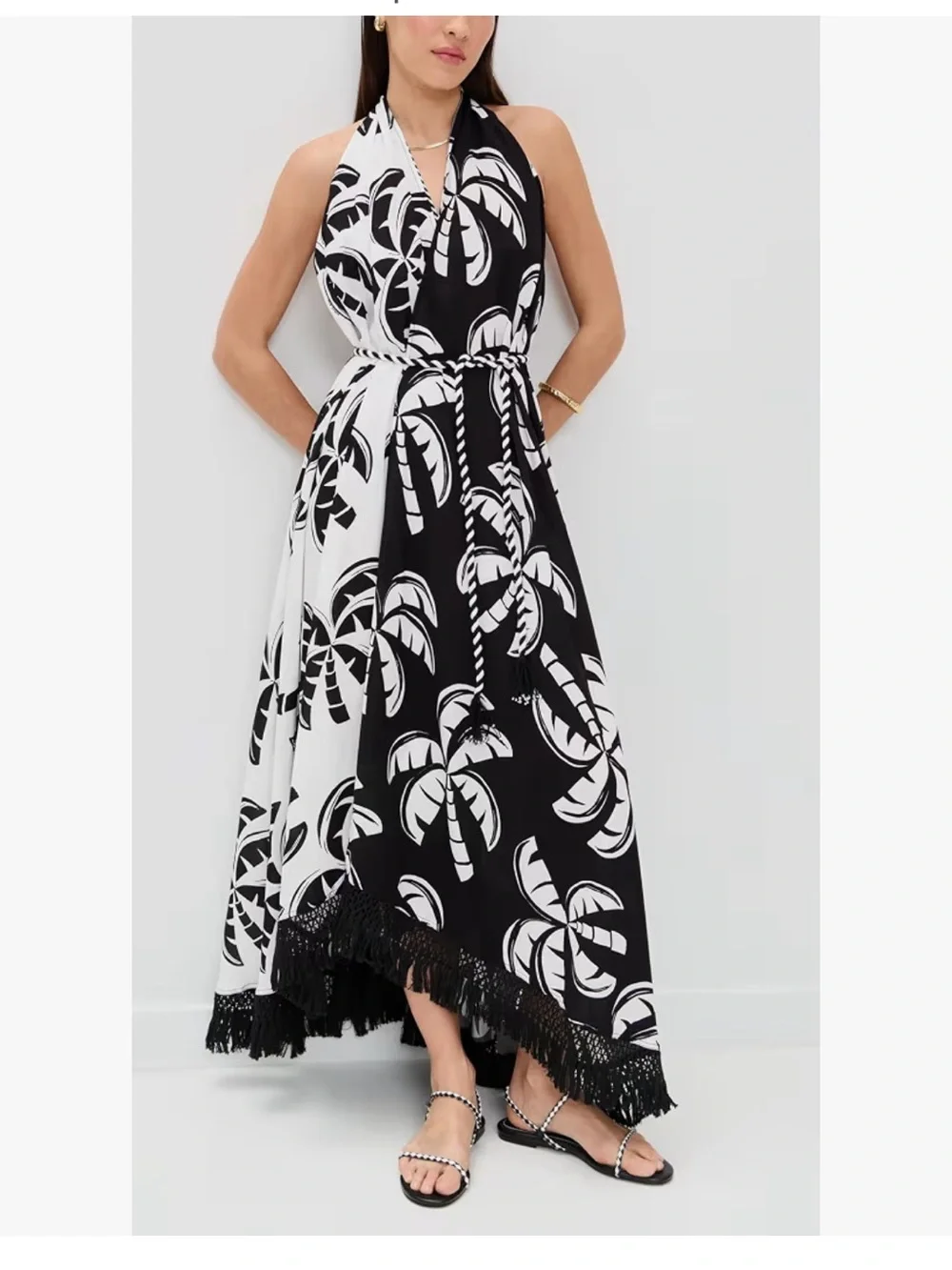 FARM Rio Black & White Palm Print Halter Maxi Dress - Picture 2 of 5